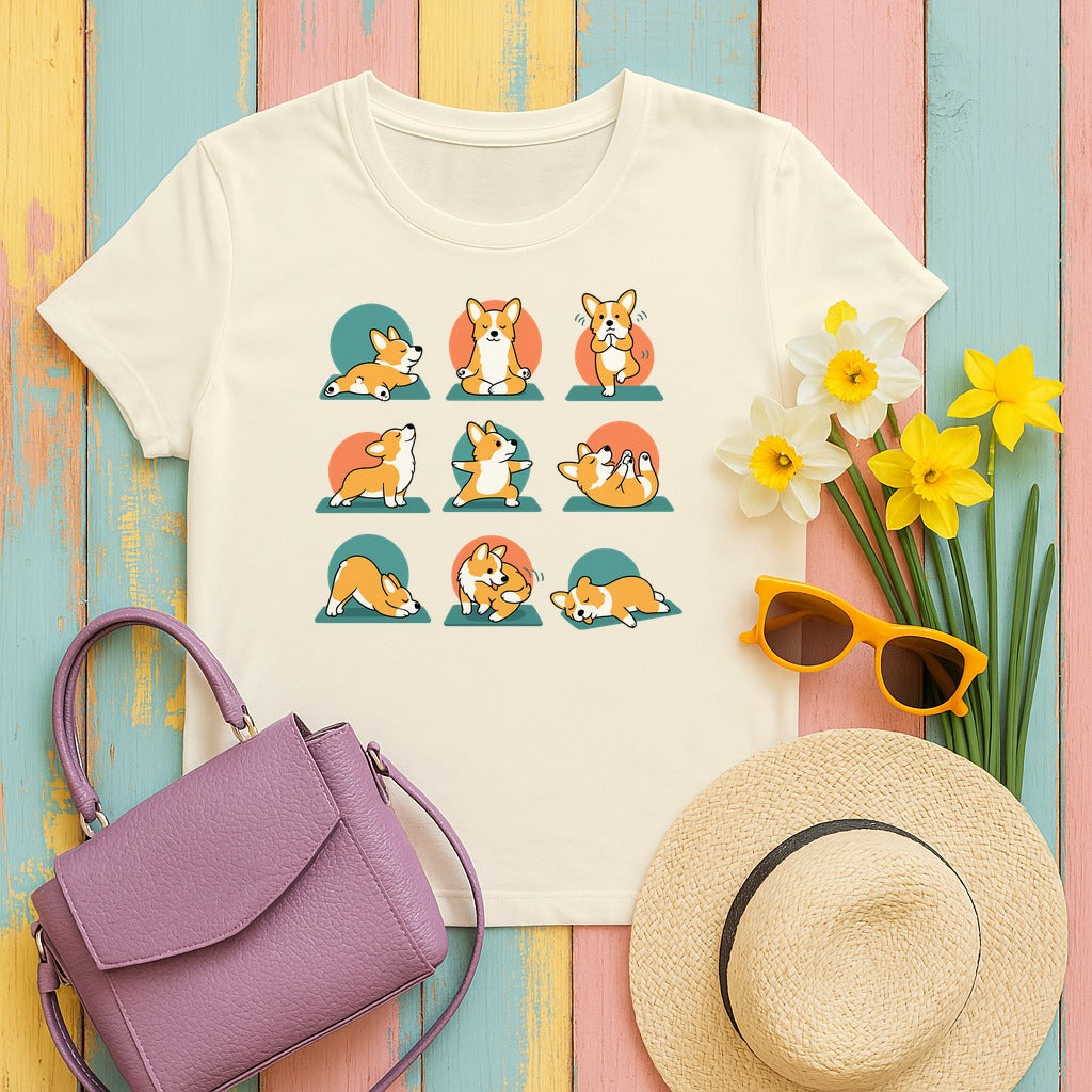 Corgi Yoga Flow Premium T-Shirt in Natural