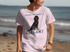 White t-shirt with dog and text "VELCRO, BUT MAKE IT ELEGANT".
