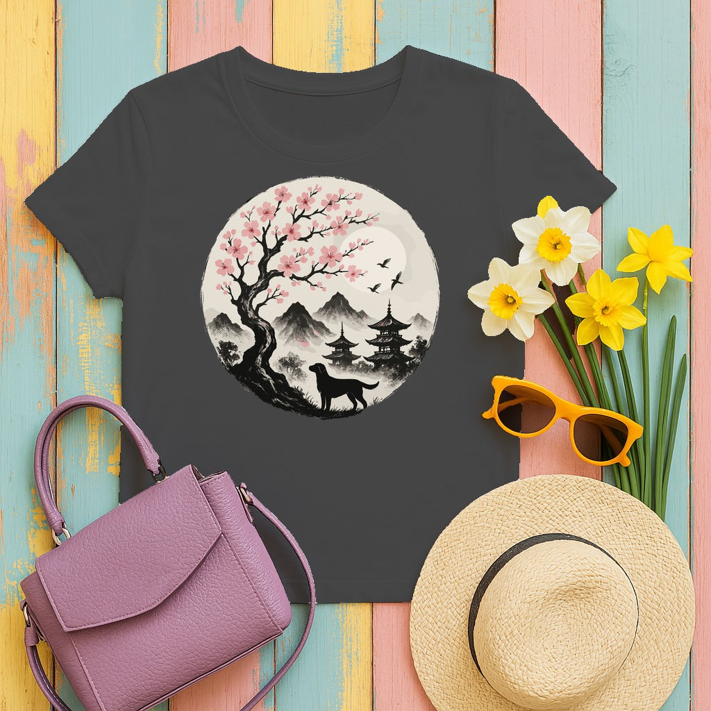 Labrador Under Cherry Blossoms T-Shirt in Dark Heather