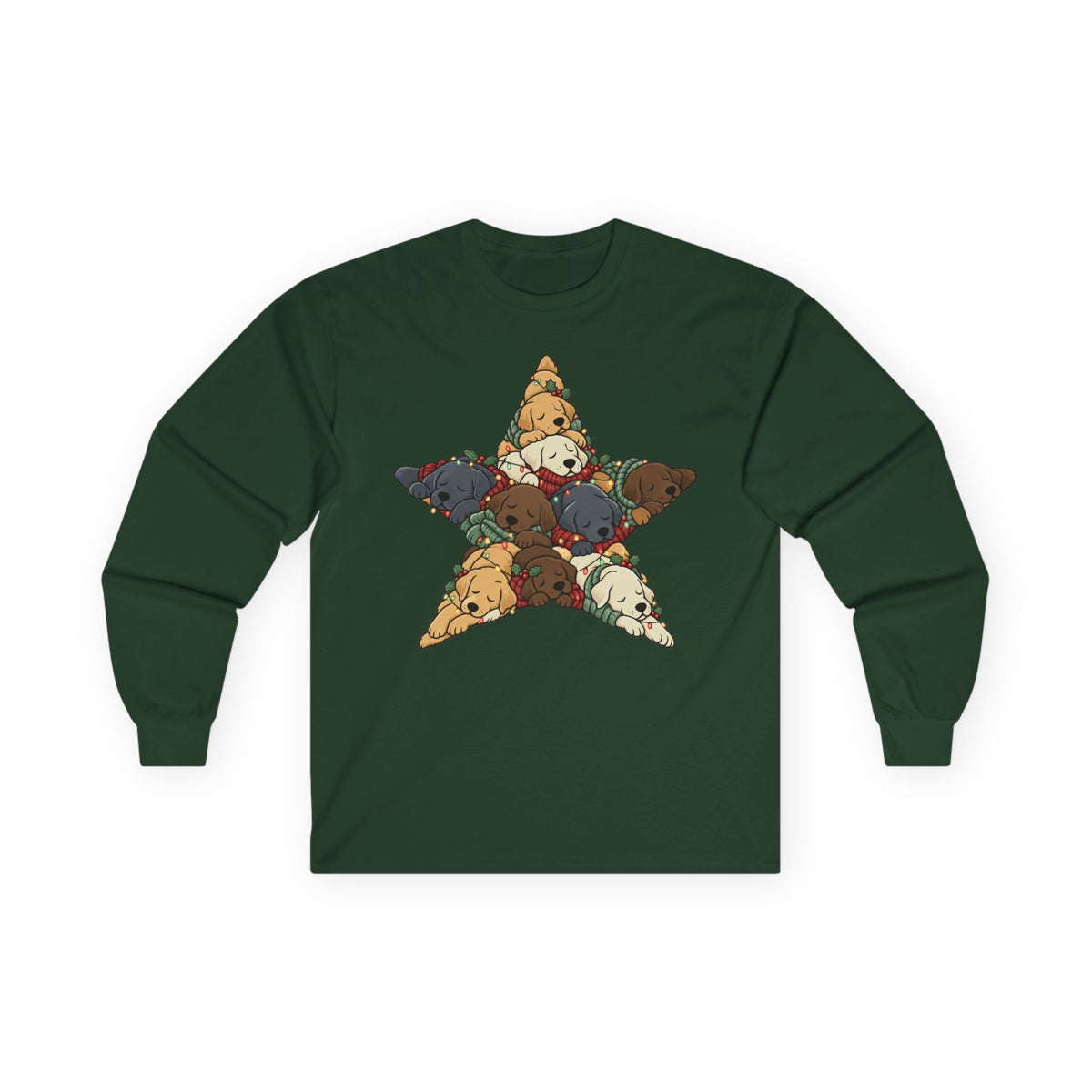 Labrador Retriever Christmas Star long sleeve tee in Forest Green