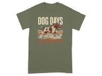 Olive green t-shirt with "DOG DAYS ARE THE BEST DAYS" and a running dog.