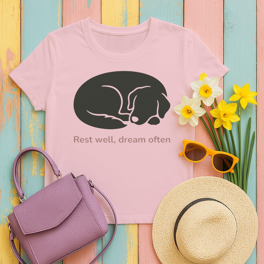 Rest Well Golden Retriever T-Shirt in Blossom