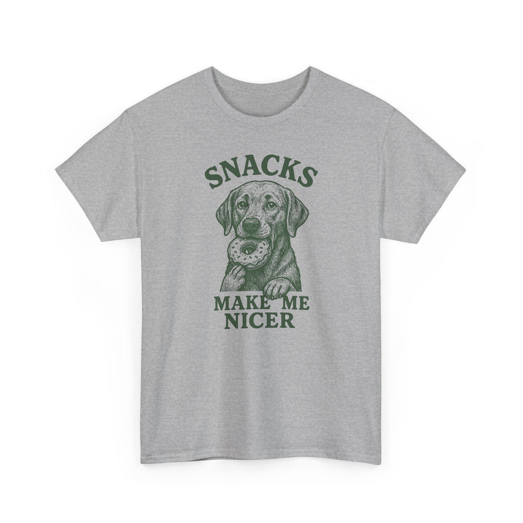 Snacks Make Me Nicer Labrador With Donut Graphic Novelty T-Shirt
