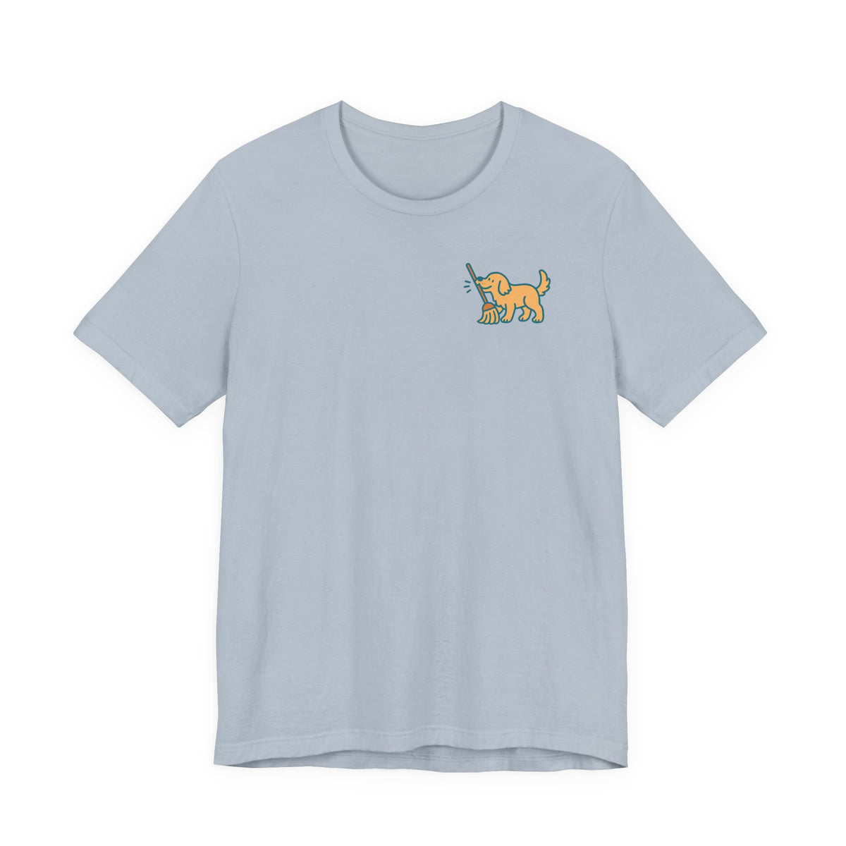 Golden Retriever Logic Back Print Tee in Light Blue, front pocket