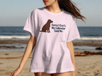 Pink t-shirt with brown lab illustration and text "Sorry I Can't. My Labrador Said No."