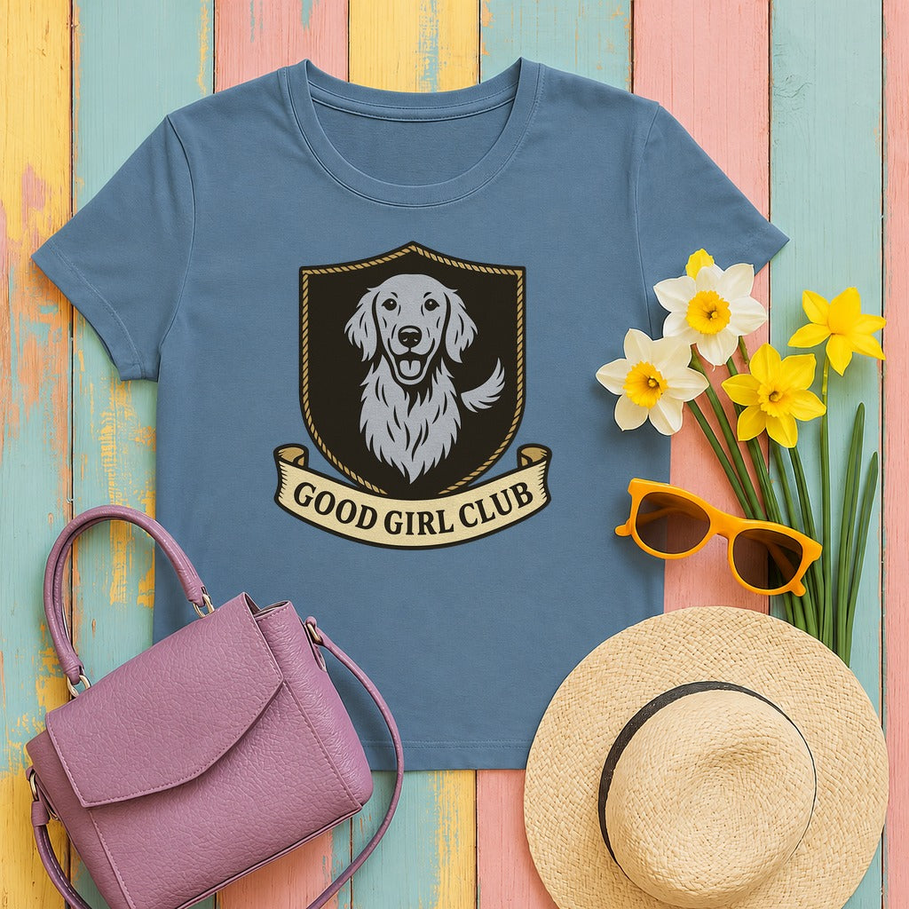 Flat-Coat Good Girl Club Tee in Steel Blue