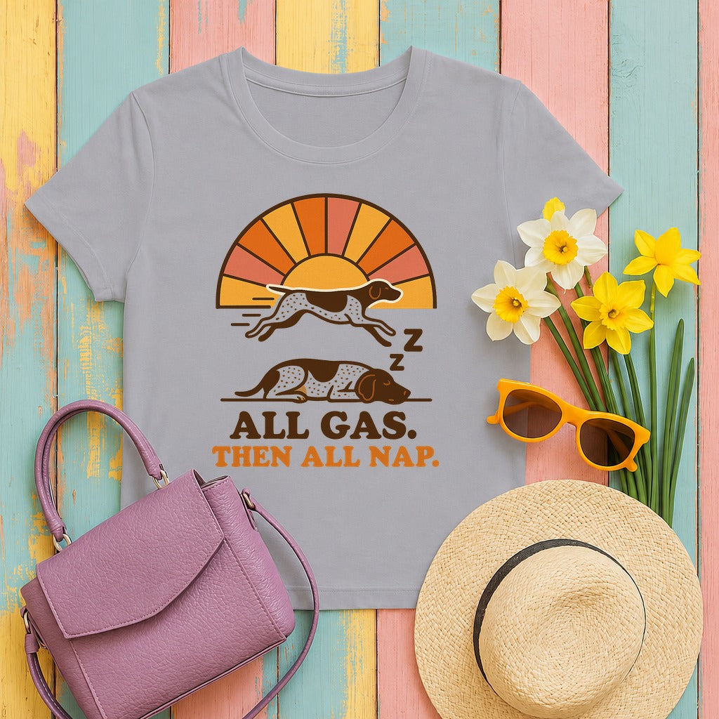 German Shorthaired Pointer All Gas Then All Nap T-shirt in Athletic Heather