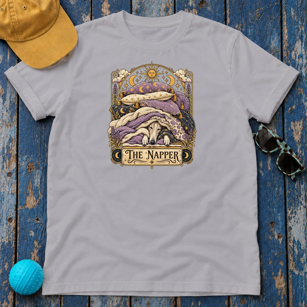 The Napper Greyhound T-Shirt in Athletic Heather - flat lay