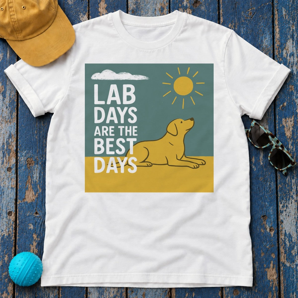 Happy Yellow Lab Days Illustrated T-Shirt in White