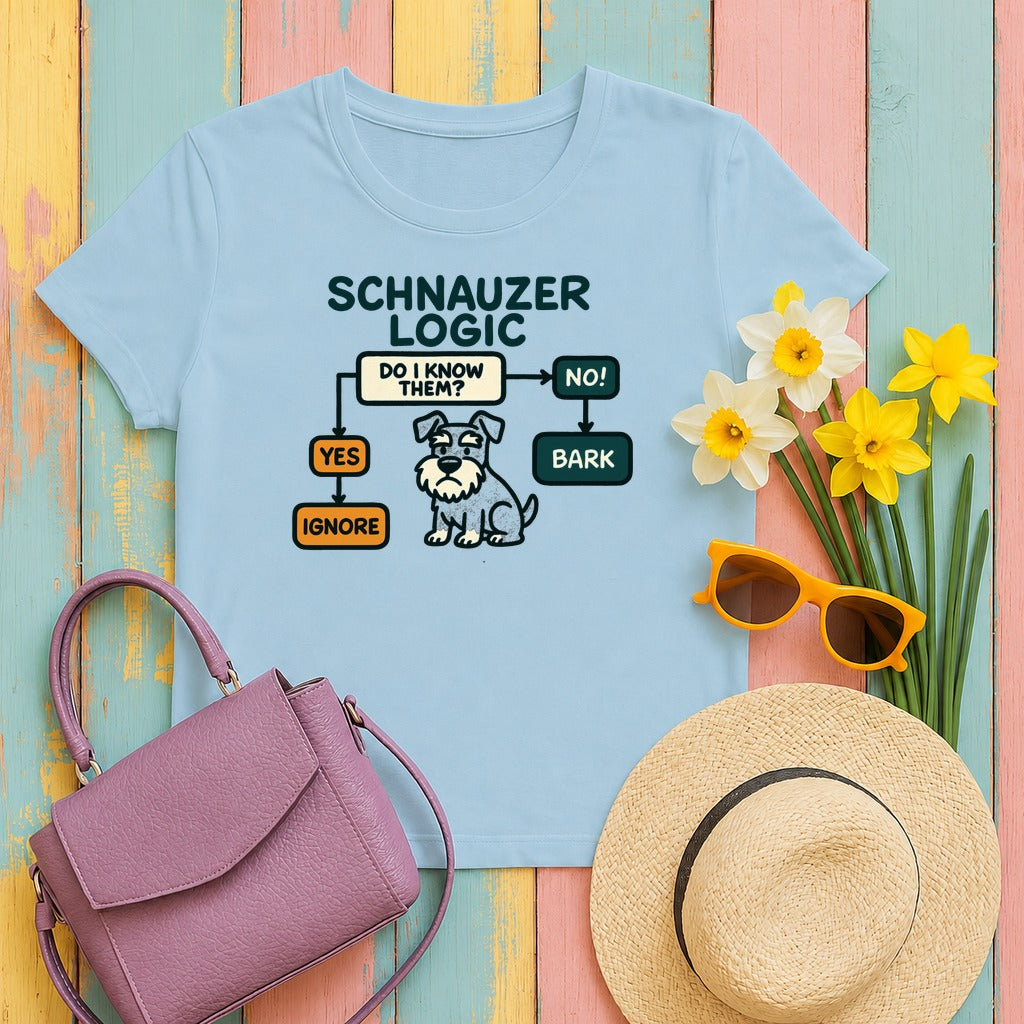 Schnauzer Logic Flowchart T-Shirt in Light Blue
