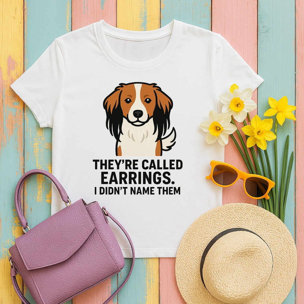 Kooikerhondje They're Called Earrings Tee in White