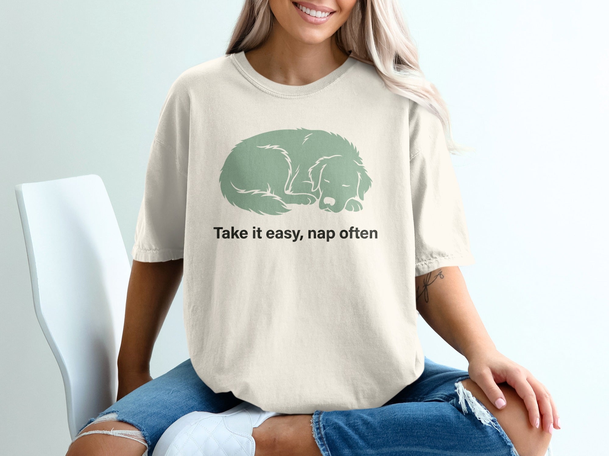 Take it easy nap often dog lover oversized tee