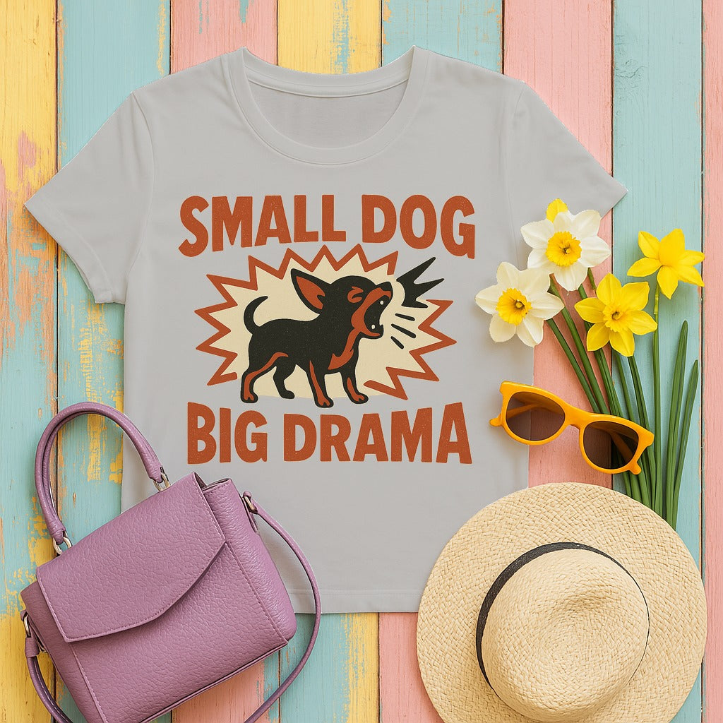 Small Dog Big Drama Chihuahua T-Shirt in Ash