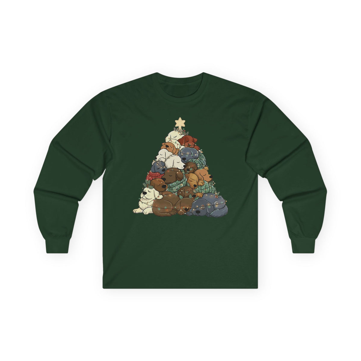 Labrador Retriever Christmas Tree long sleeve tee in Forest Green