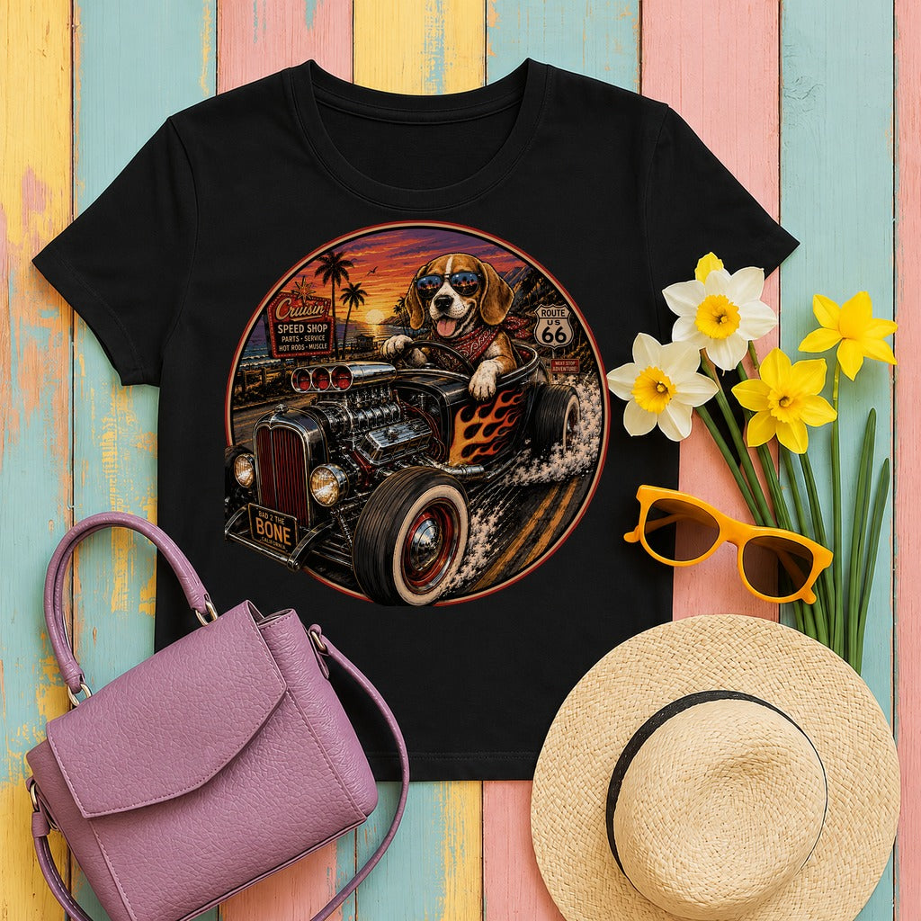 migbackfill cruisin-beagle-hot-rod-t-shirt tee flat lay hero v8