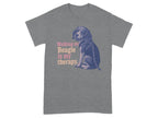 Grey t-shirt with beagle illustration and "Walking my Beagle is my therapy" text.
