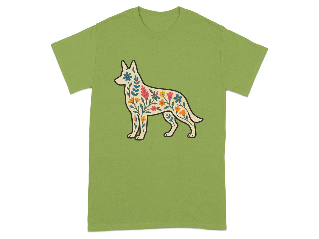 Stylish Green Tee with Floral Dog Design Shirt