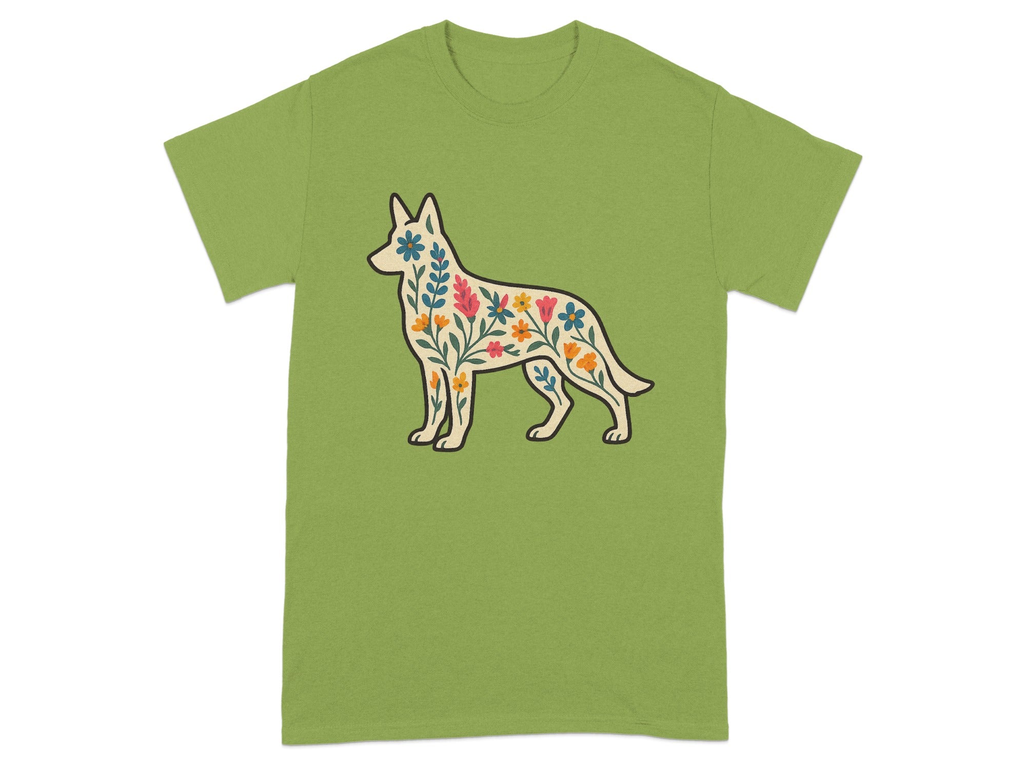 Stylish Green Tee with Floral Dog Design Shirt