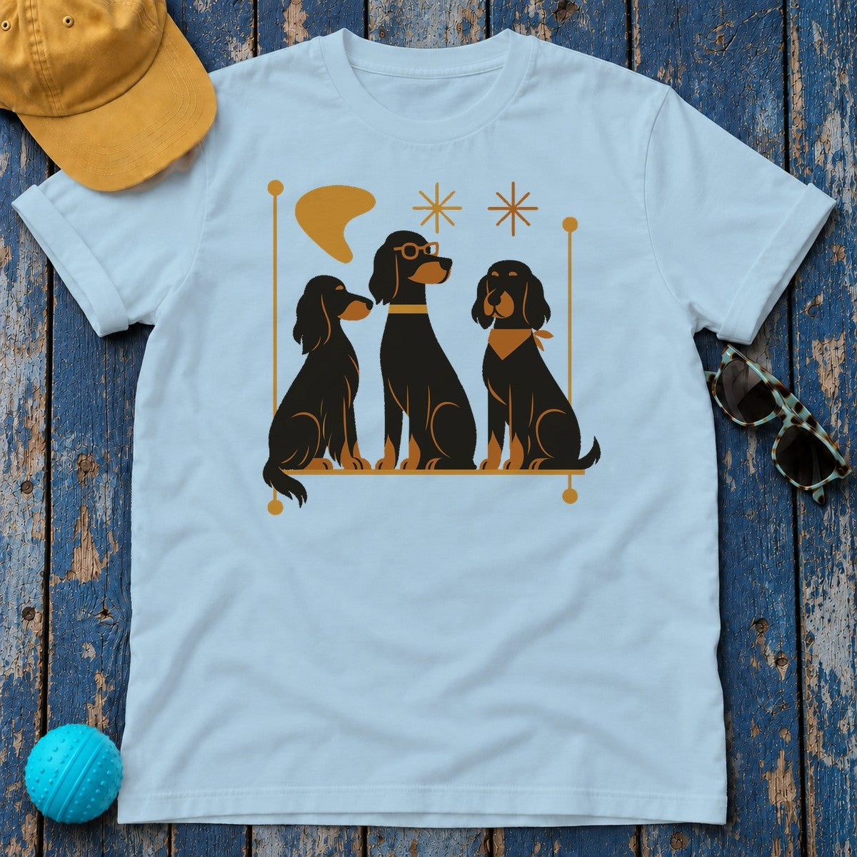 Mid-Mod Gordon Setters T-Shirt in Light Blue