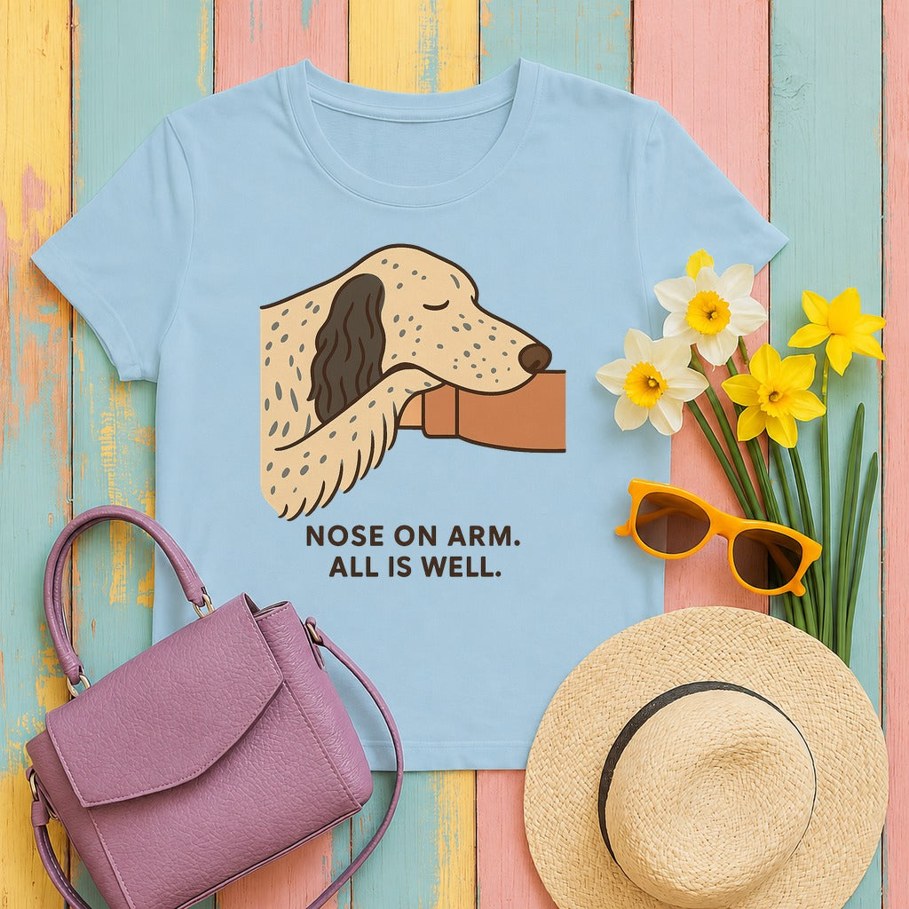 English Setter Nose on Arm Tee in Light Blue