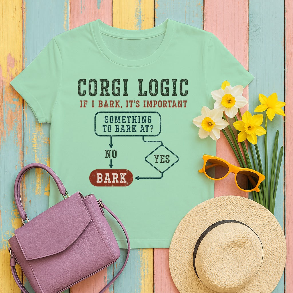 Corgi Logic Flowchart T-Shirt in Mint Green
