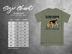 Gildan 5000 size chart for heavy cotton t-shirts with dog graphic.