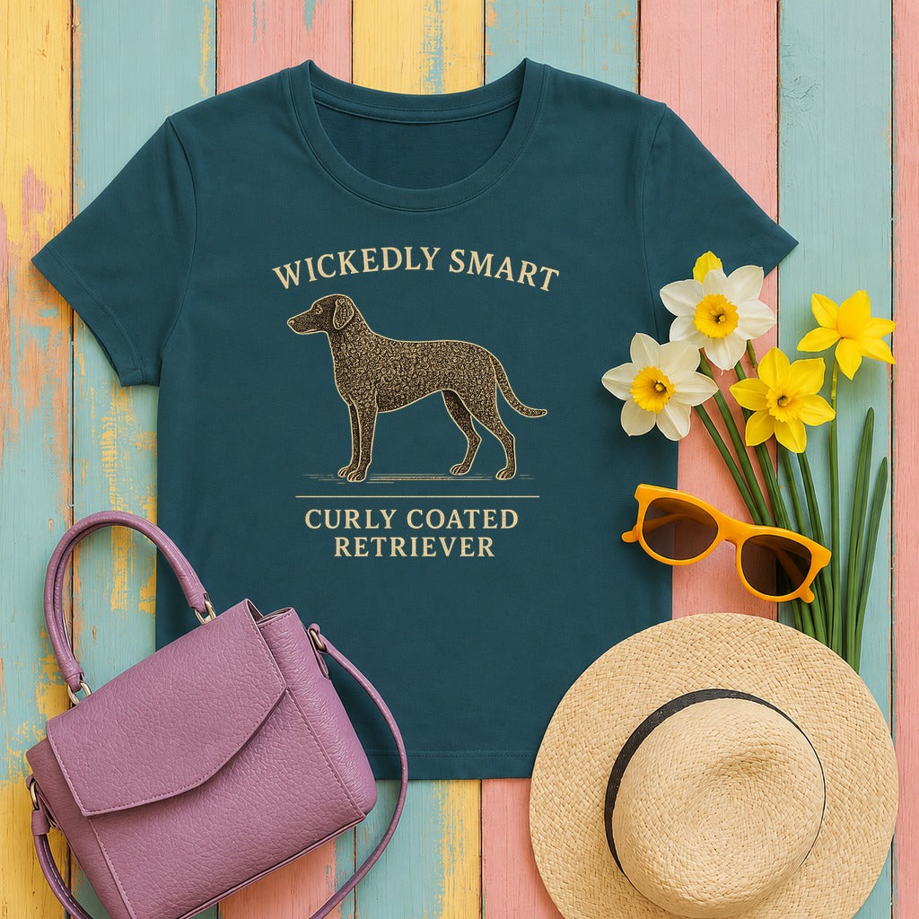 Curly-Coated Retriever Wickedly Smart Tee in Heather Deep Teal