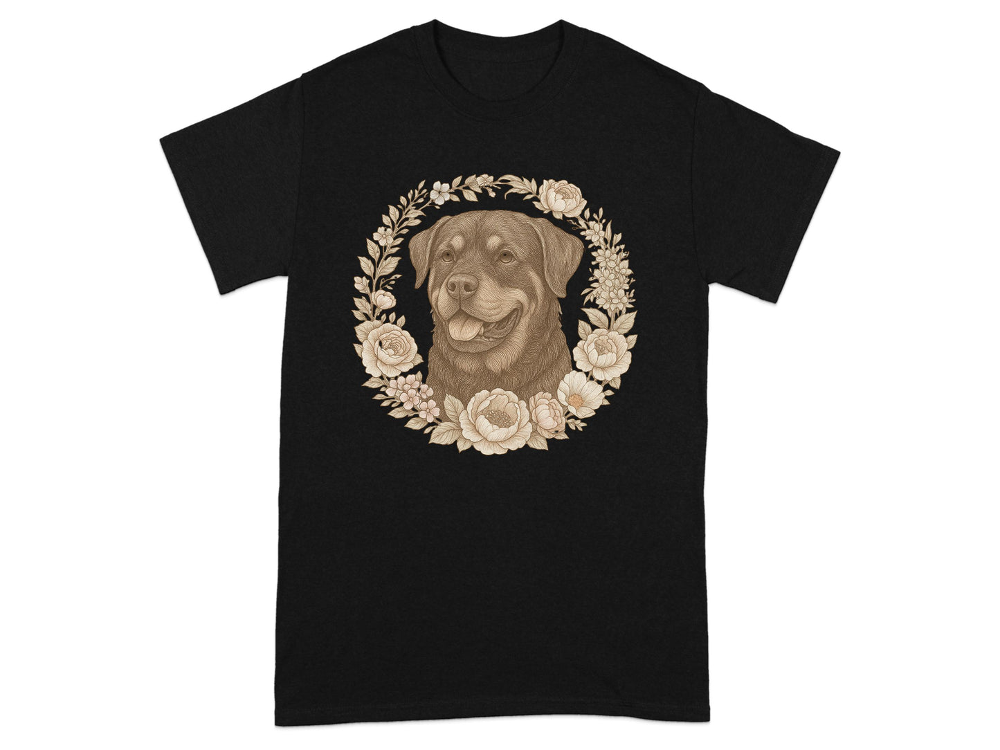 Vintage Dog Portrait Flower Circle Graphic T-Shirt product