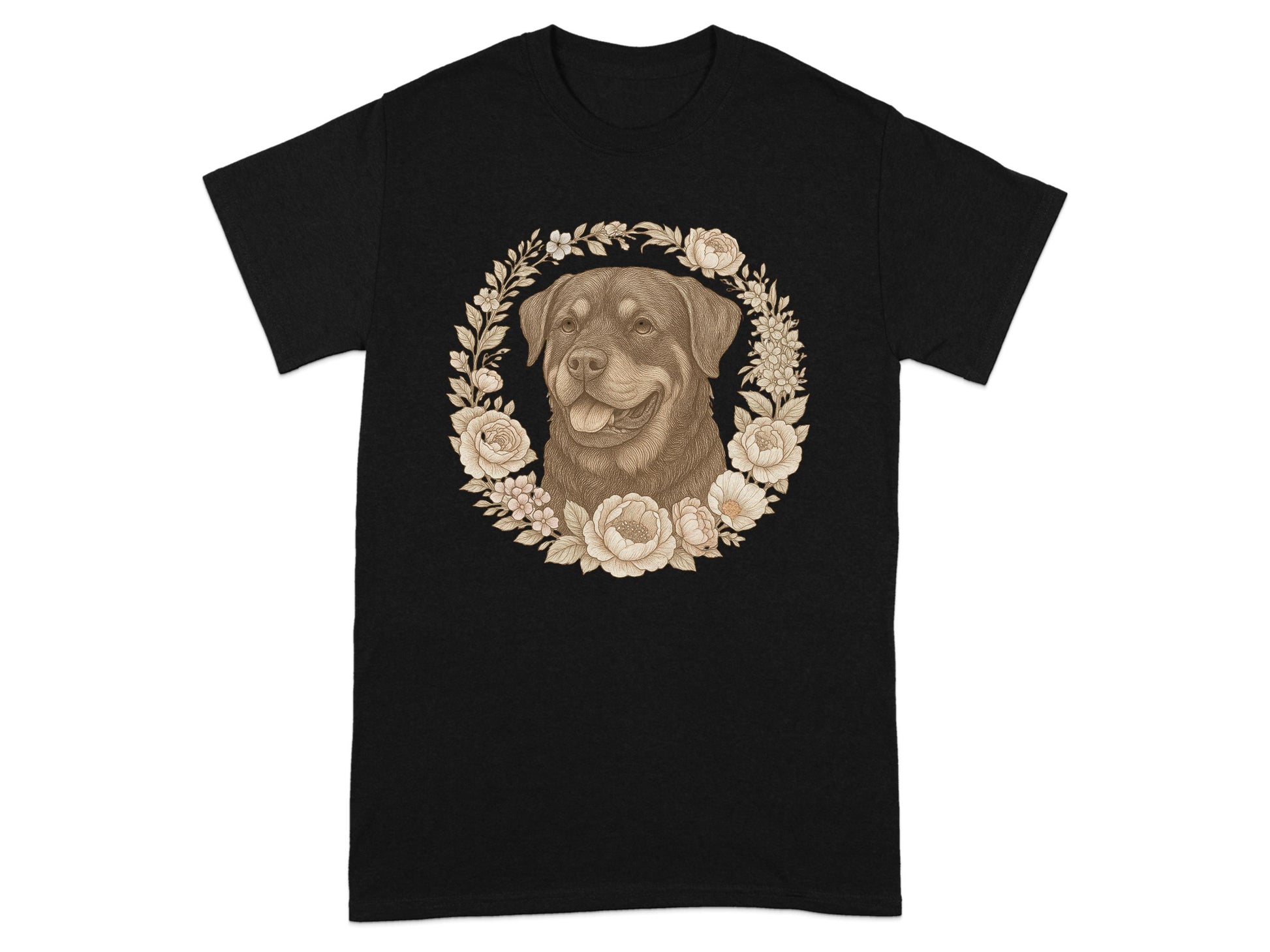 Vintage Dog Portrait Flower Circle Graphic T-Shirt product