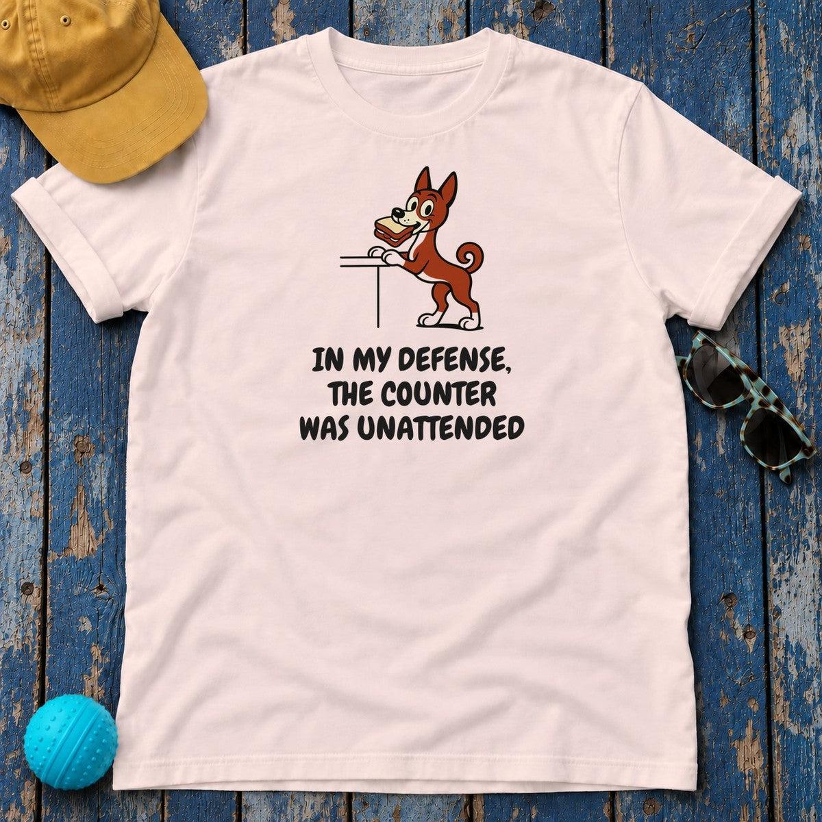 Basenji Counter Was Unattended Tee in Soft Pink
