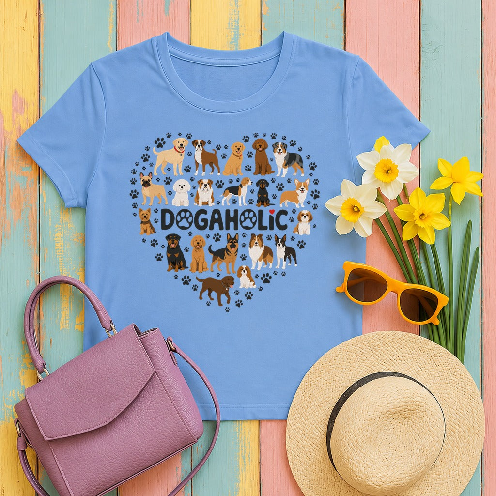 Dogaholic Heart of Paws T-Shirt in Carolina Blue