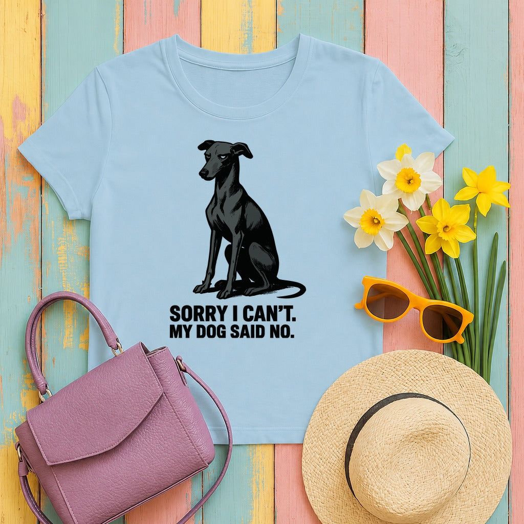 Greyhound Sorry I Can't My Dog Said No Tee in Light Blue