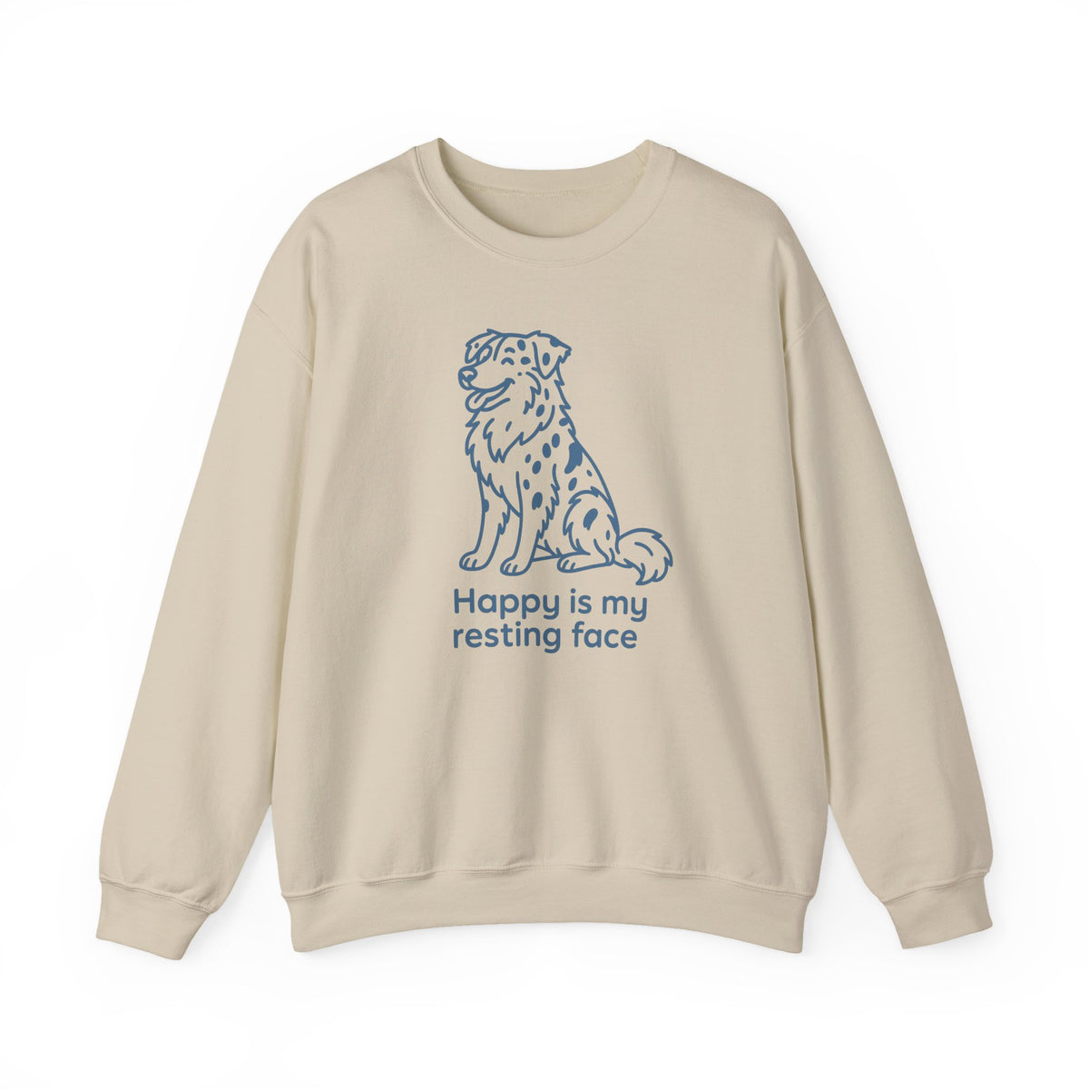 Happy Is My Resting Face Australian Shepherd Sweatshirt in Sand