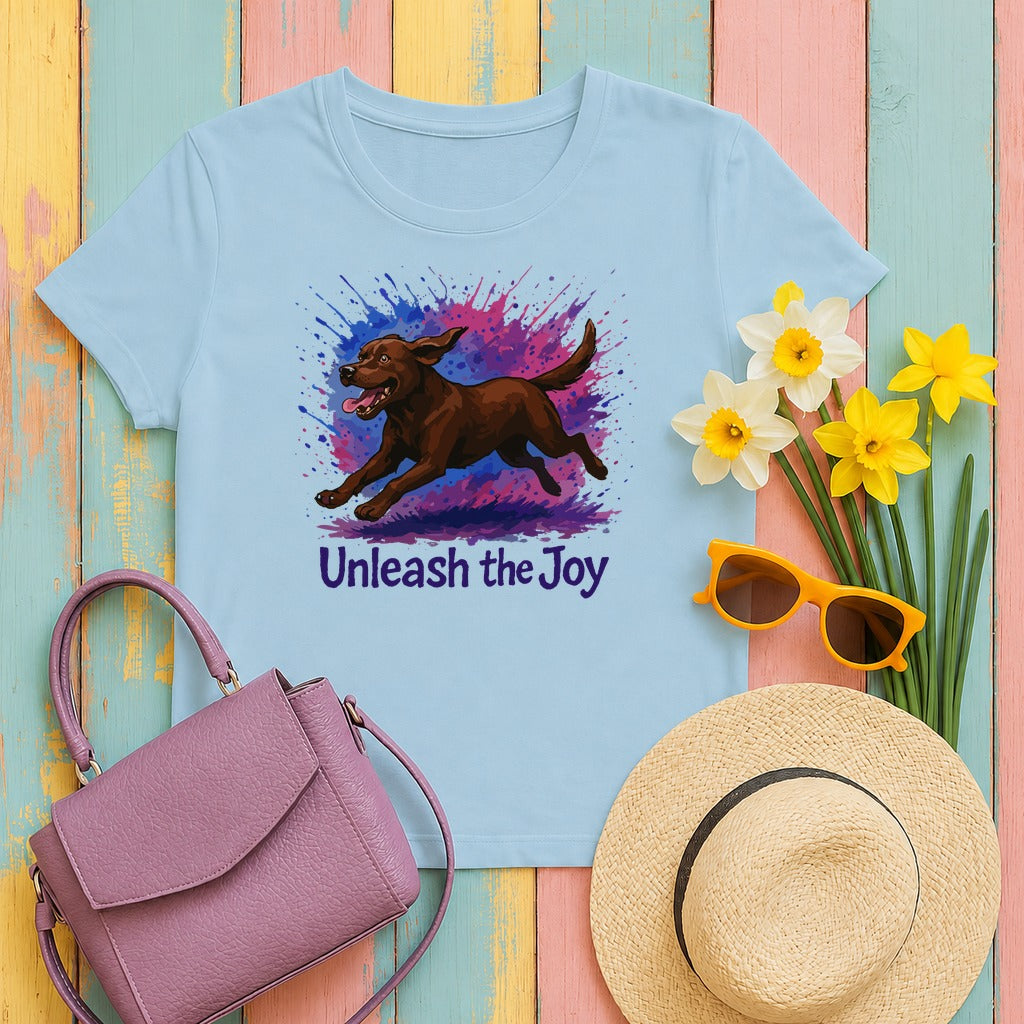 Unleash the Joy Chocolate Lab T-Shirt in Light Blue