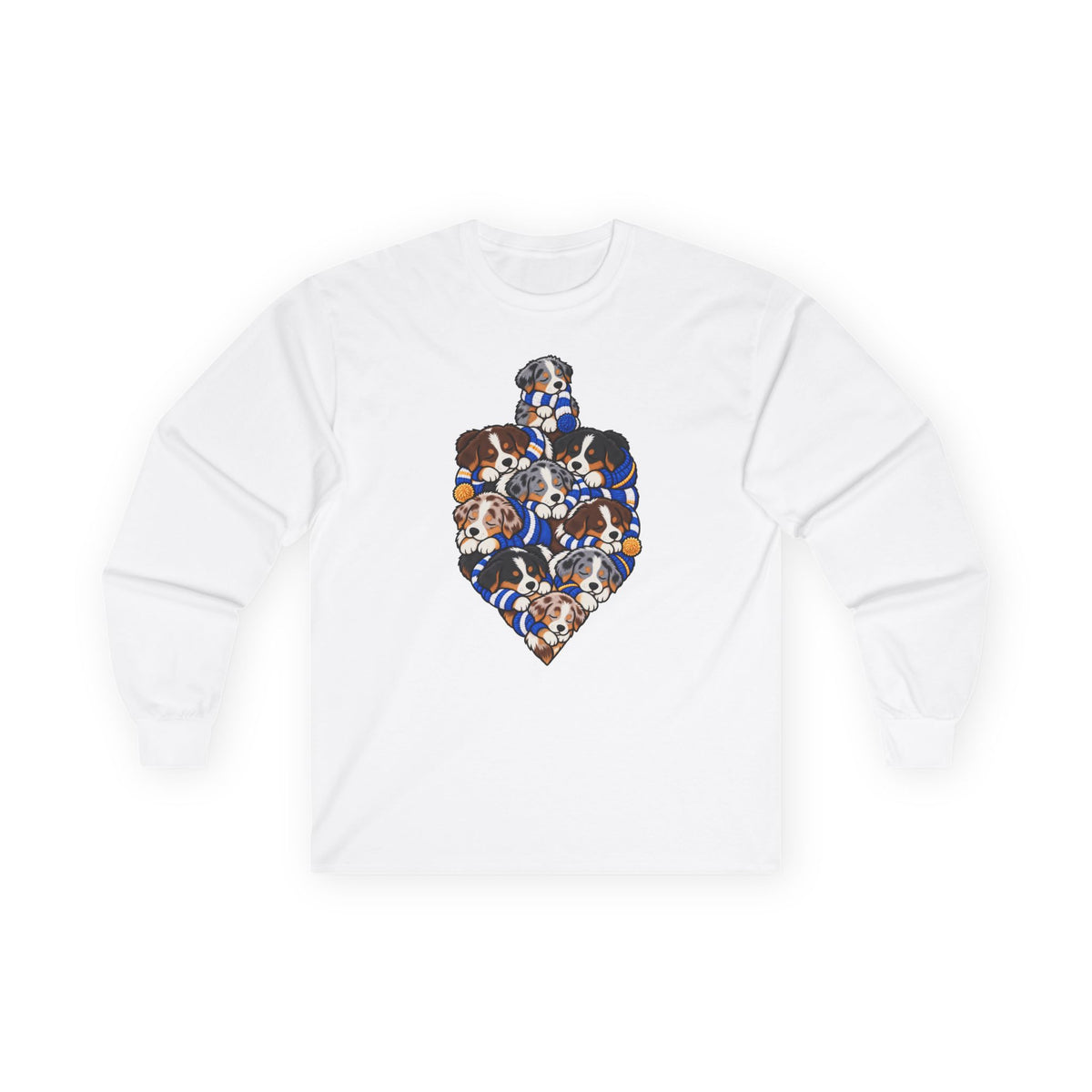 Australian Shepherd Hanukkah Dreidel long sleeve tee in White