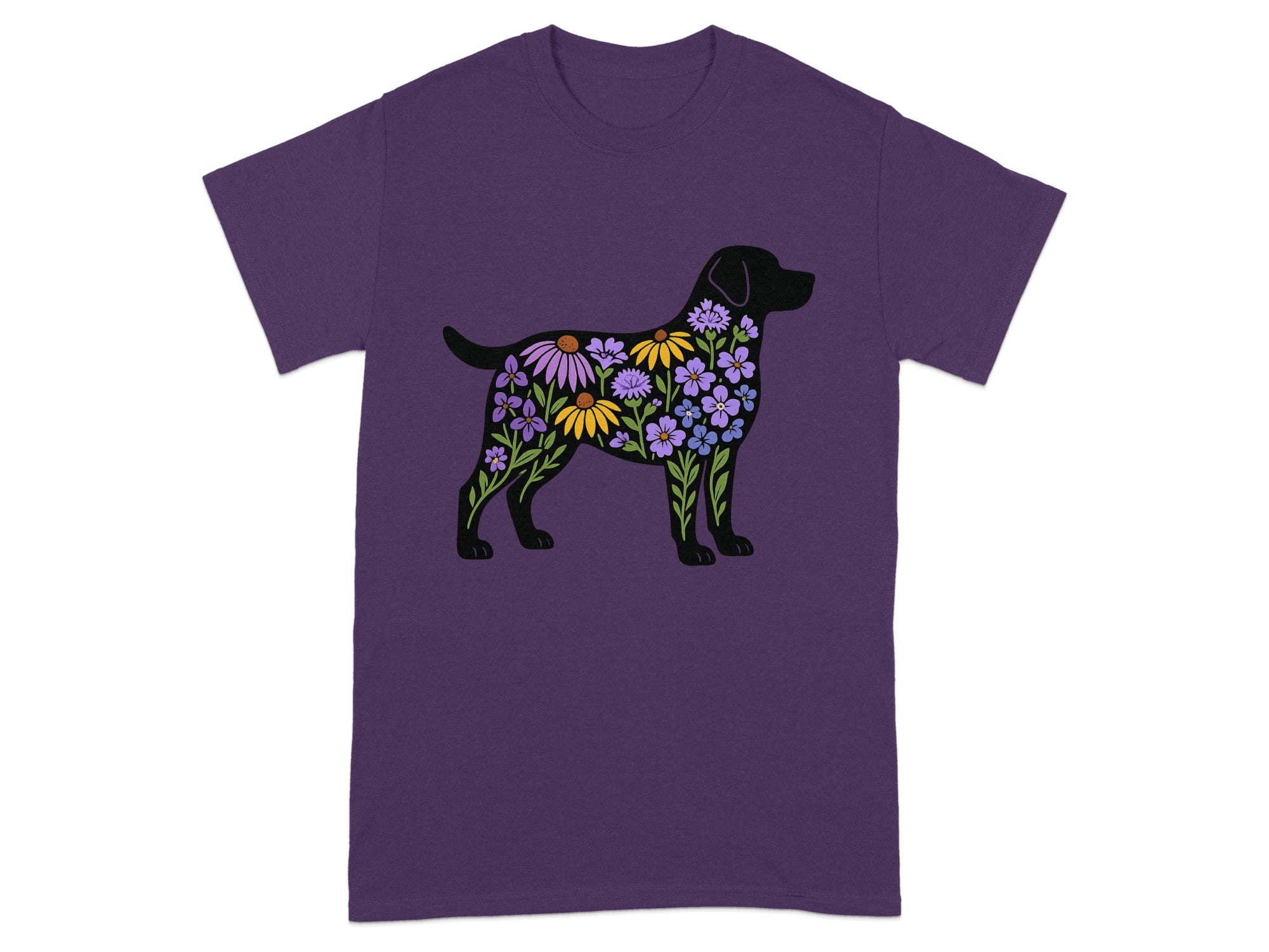Colorful Flower Pattern Dog Print Graphic T-Shirt