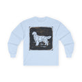 Golden Retriever Woodcut Style Graphic Print Long Sleeve Tee in Light Blue