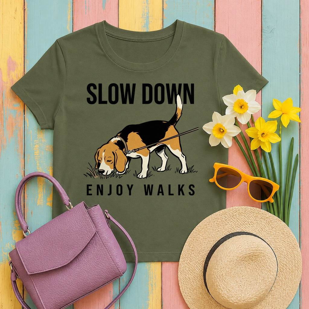 Slow Down Beagle T-shirt in Military Green