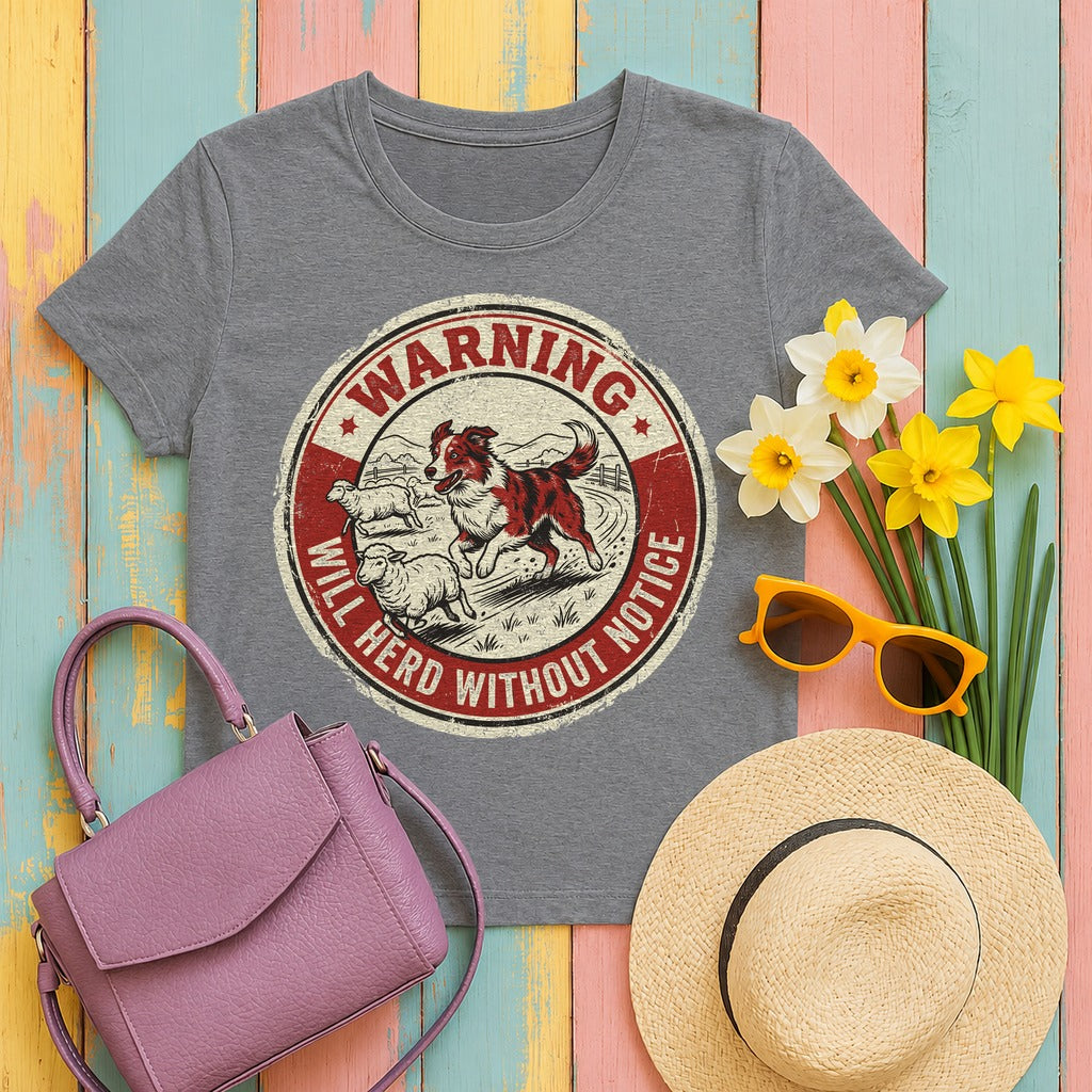 Will Herd Without Notice Border Collie T-Shirt in Graphite Heather