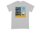 T-shirt with a graphic of a dog enjoying dirty paw prints and sun.