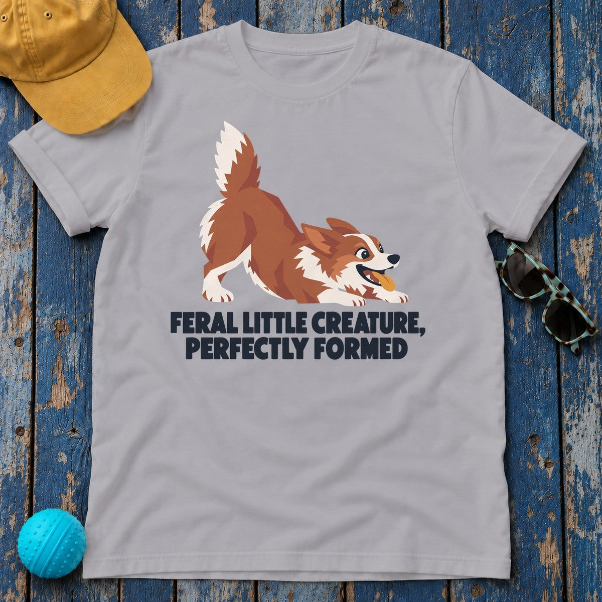 Feral Little Creature Perfectly Formed Red Corgi T-Shirt in Athletic Heather