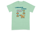Labrador logic flowchart on a light green t-shirt showing a dog.