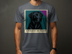 Black Labrador portrait with text "ENDLESS HUNGER" on a grey t-shirt.