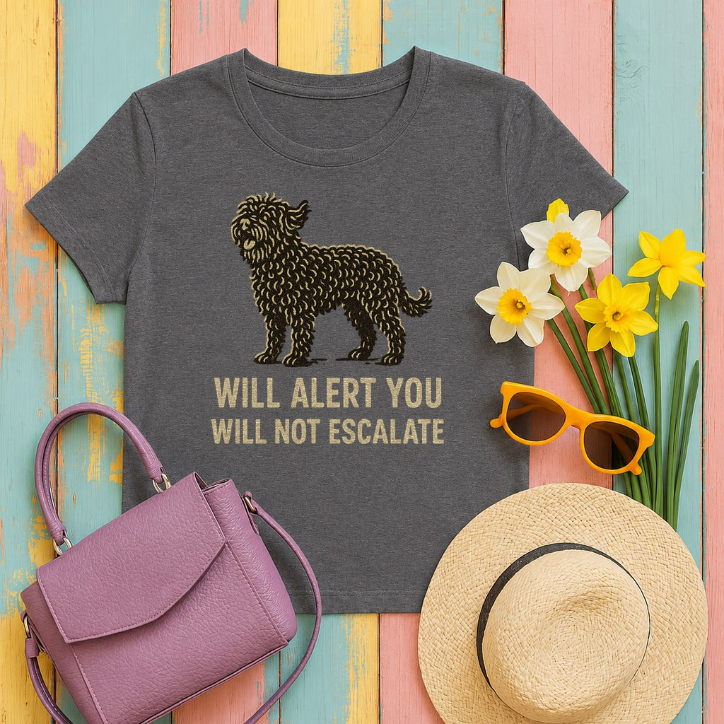Barbet Will Alert You, Will Not Escalate Tee in Dark Grey Heather