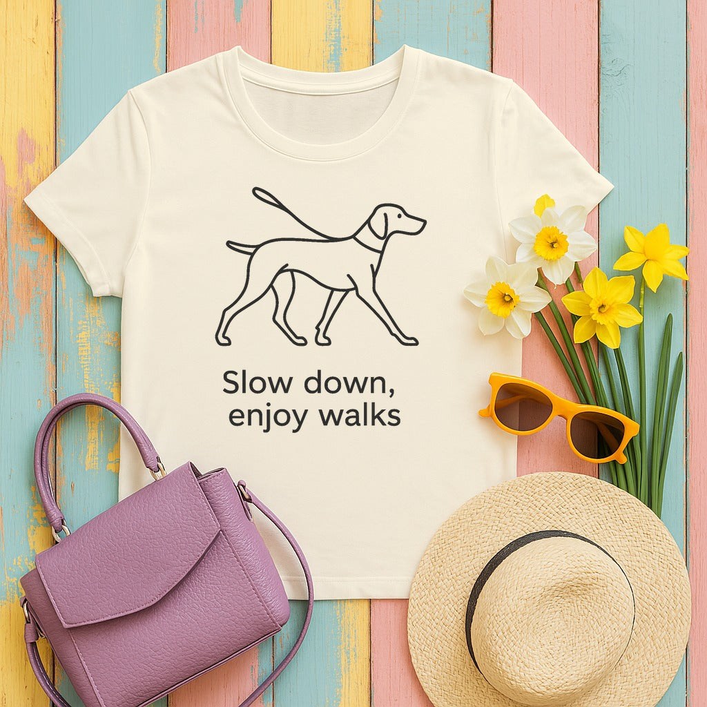 Slow Down, Enjoy Walks Vizsla T-Shirt in Natural
