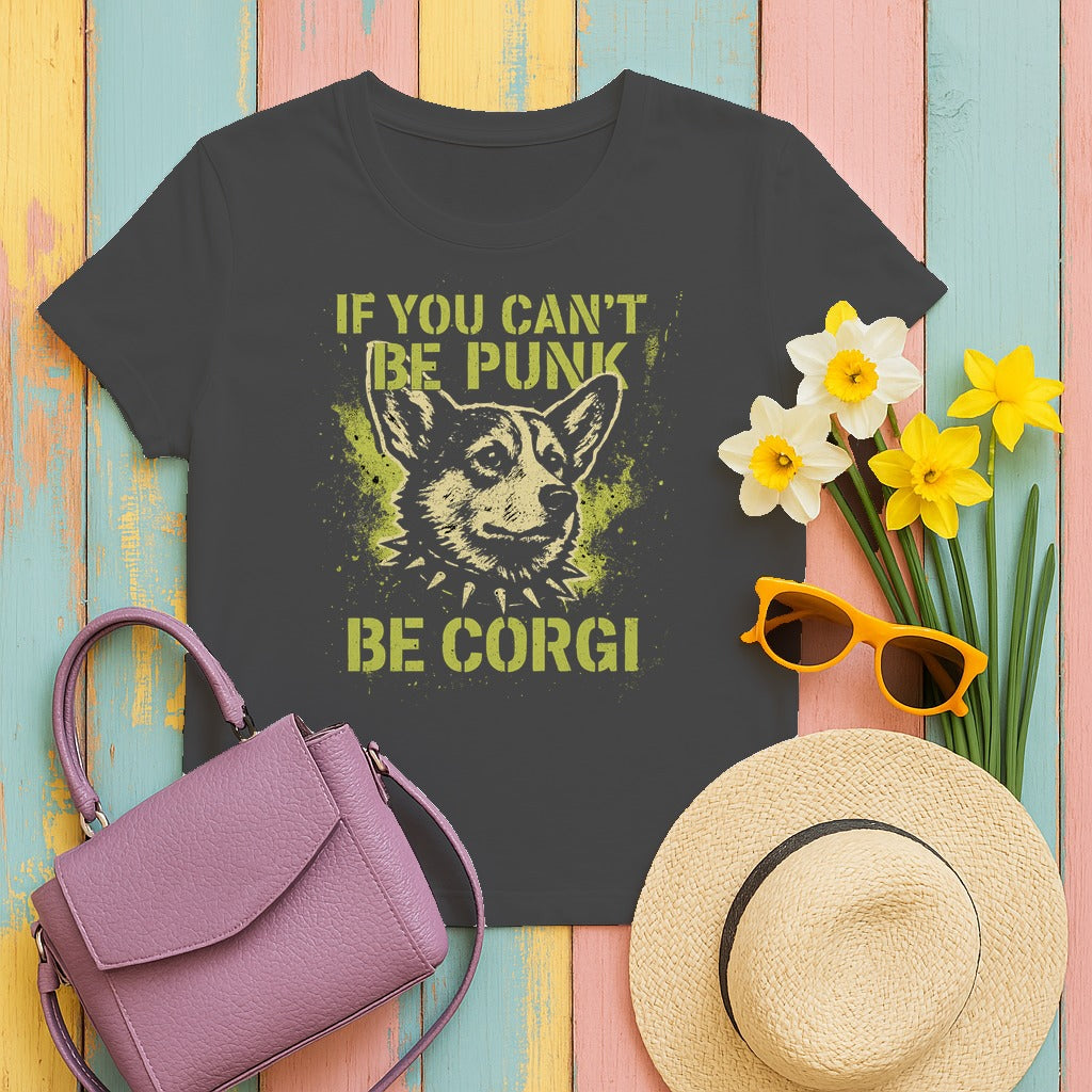 If You Can't Be Punk Be Corgi Art Design T-Shirt in Dark Heather