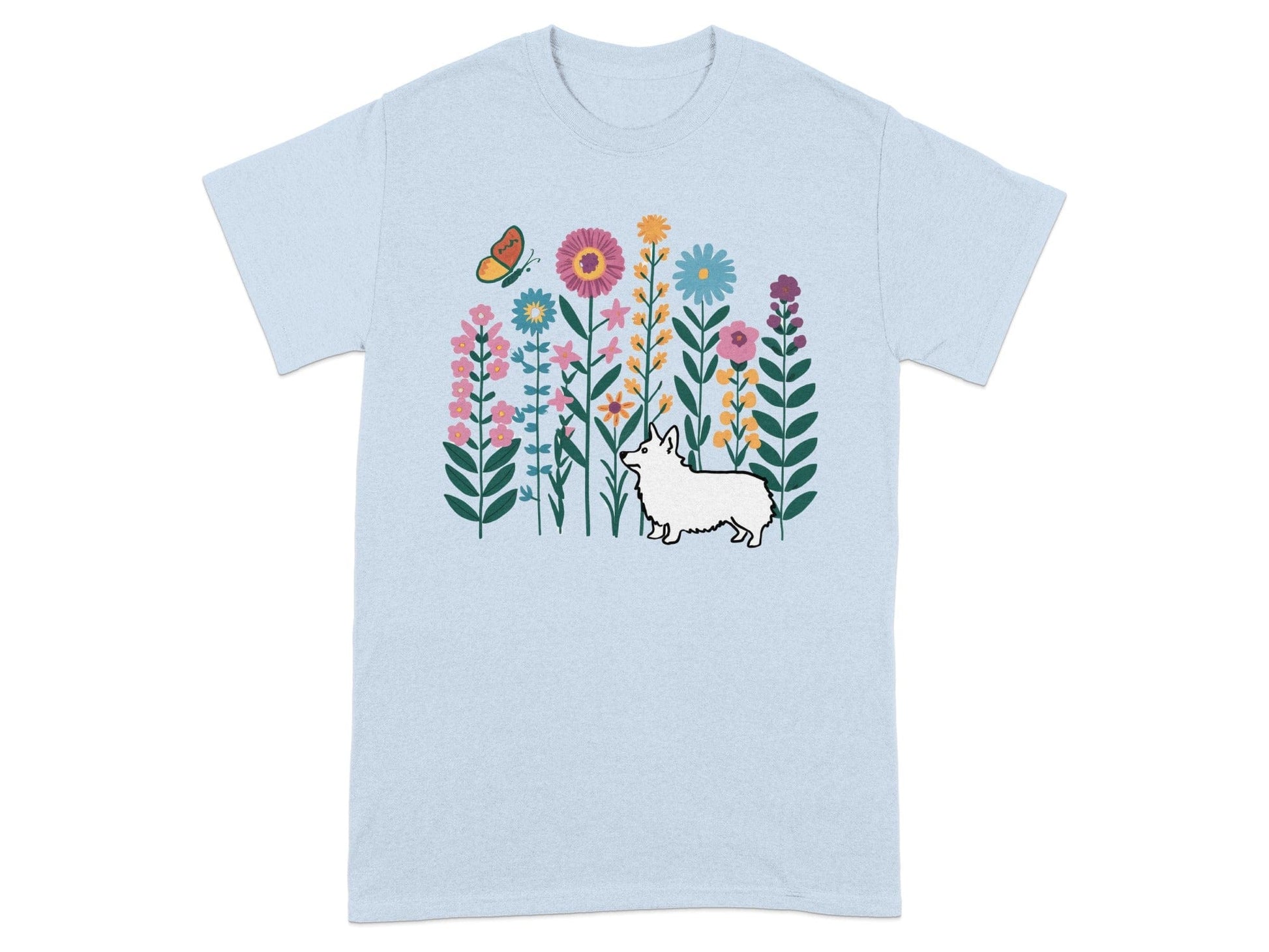 Floral Garden with Dog and Butterfly T-Shirt product