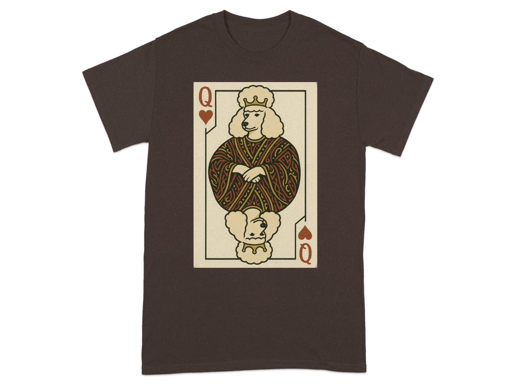 Queen of hearts card featuring a poodle wearing a crown and elaborate robe.