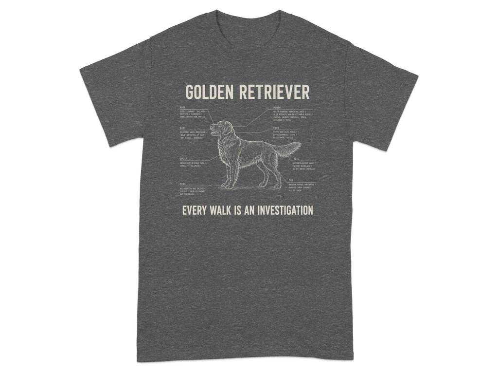 Golden Retriever anatomy diagram with humorous labels.