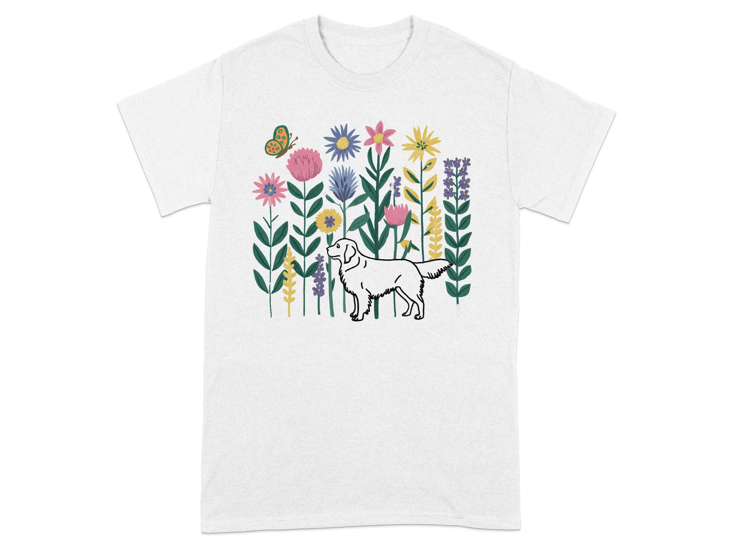 Flower Design Dog and Butterfly Illustration T-shirt product